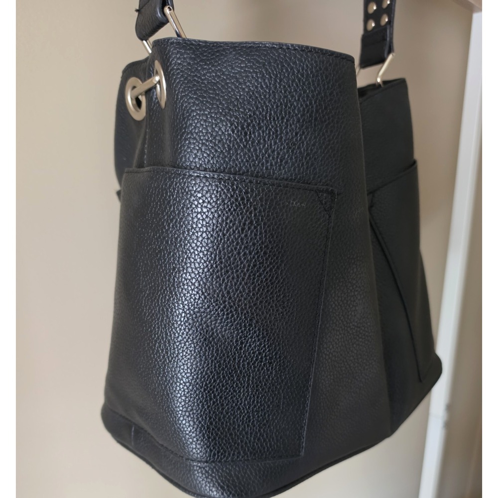Steve Madden Bsammy Bucket Bag Black Faux Leather Studded Strap Purse - Picture 3 of 10